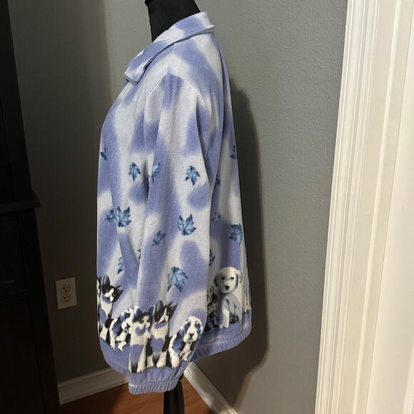 Blair Womens XL Fleece Jacket Zip Up Puppies Kittens Dog Cat Print Cozy Fall - Picture 3 of 7